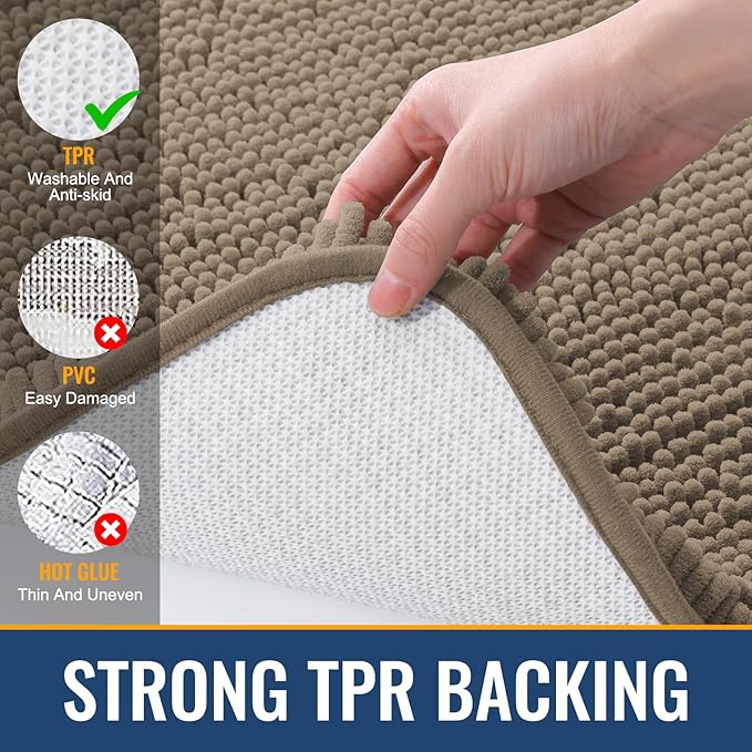 Arotive Bathroom Rugs 30x20, Extra Soft Absorbent Shaggy Chenille Bath Rugs, Machine Washable Rubber Backing Non-Slip Bath Mats for Bathroom Floor Tub and Shower, Home Decor Accessories, Camel