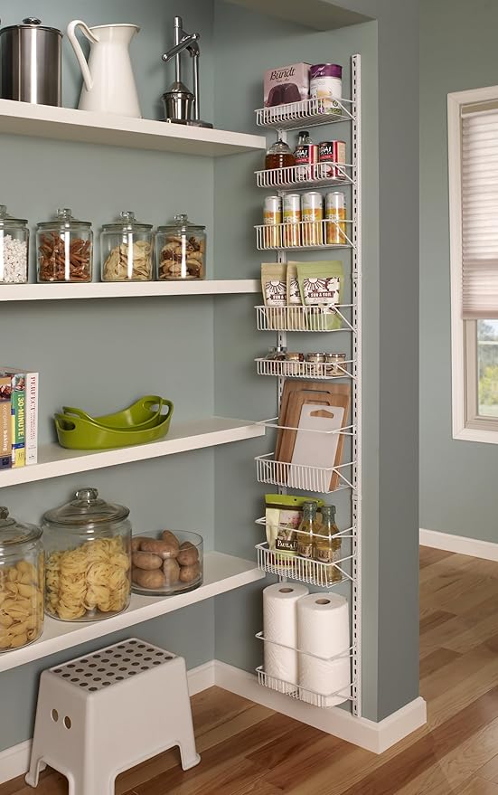 ClosetMaid Adjustable Organizer Rack with Baskets Wall or Over Door Mount, for Kitchen, Pantry, Utility Room, Closet, 12 in. W, White Finish