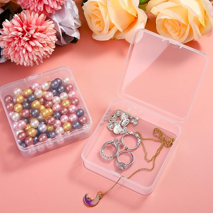 6 Pieces Mini Plastic Clear Beads Storage Containers Box for Collecting Small Items, Beads, Jewelry, Business Cards, Game Pieces, Crafts (3.3 x 3.3 x 1.1 Inch)
