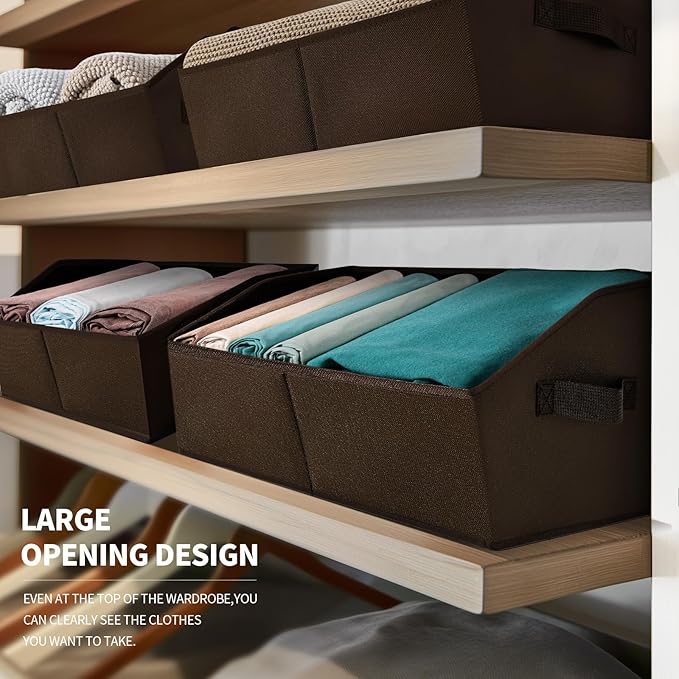 Clothes Organizers and Storage - Fabric Cube Bins with Handles, Storage Baskets for Shelves, Trapezoid Collapsible Boxes for Home, Dorm, Office, 10 Pack, Brown