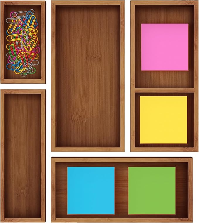 ROYAL CRAFT WOOD Premium Carbonized Bamboo Decorative Boxes - Drawer Organizer Set (5-Piece) – Wood Storage Boxes for Kitchen, Bathroom, Office & Makeup