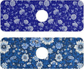 Blue and White Leaf Flower with Borders Kitchen Sink Splash Guard Sink Faucet Mat Faucet Handle Drip Catcher Drain Mats for Kitchen Bathroom Countertop Absorbent