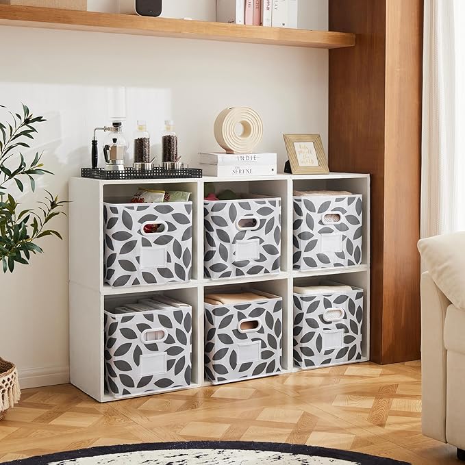 MAX Houser Fabric Storage Bins Cubes Baskets Containers with Dual Plastic Handles for Home Closet Bedroom Drawers Organizers, Flodable, Grey, Set of 4