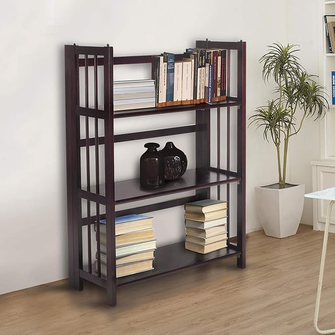 Casual Home 3 Shelf Folding Stackable Bookcase, 27.5" Wide, Espresso