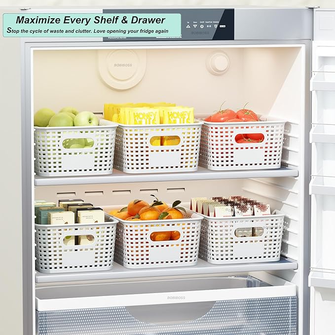 Plastic Storage Basket for Organizing 12 Pack Small Storage Bins Container for Shelves, White Shelf Baskets with Handles for Pantry Classroom Playroom Kitchen Cabinets Organization