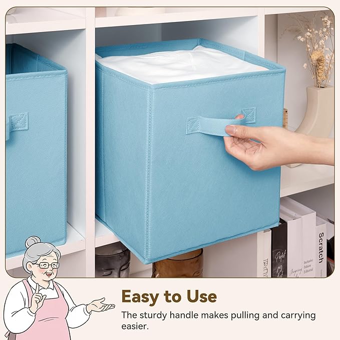 GRANNY SAYS 11 Inch Cube Storage Organizer, Cube Storage Bins, Fabric Collapsible Storage Bins, Storage Cubes for Shelves, Closet, Light Blue, 6-Pack