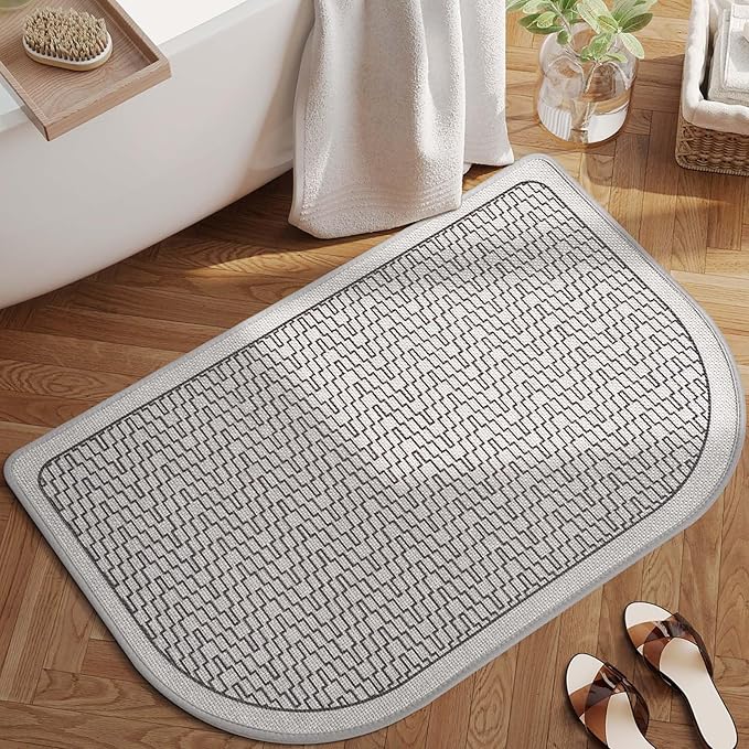 YDKGL Bathroom Rugs Mat 24x35, Non Slip Ultra Thin Bath Mat Quick Dry Absorbent Washable Half Round Bath Mats for Bathroom Floor Rubber Backed Fit Under Door Grey