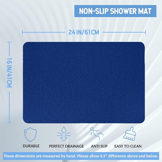 Hargiis Non-Slip Bathtub Mat, 2 Pack Anti Slip Shower Mat, Fast Drying Bathtub Mats, Foot Scrubber Mat, Anti Slip Mat for Tub, Floor, Bathroom, Kitchen, Home, Hotel (Navy Blue 24"×16"+24"×16")