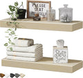 QEEIG Bathroom Floating Shelves for Wall - 15.7" Wall Mounted Shelf Over Toilet Farmhouse Home Decor Display Bookshelf Small 15.7 x 6.7 inch Set of 2, Natural Light Brown (008-40N)