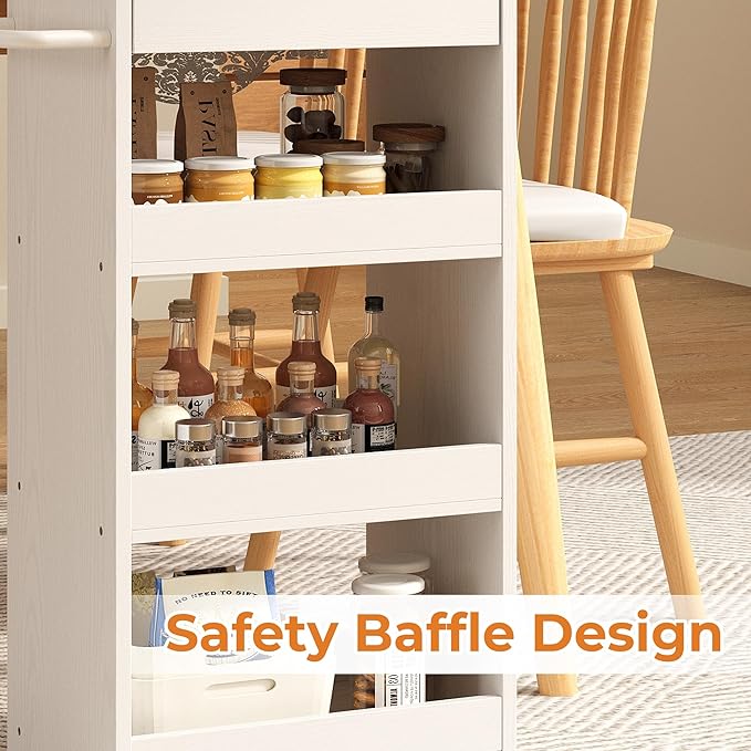 IRONCK Slim Storage Rolling Cart with Drawer and Wheels and Handle, 4 Tier Slide Out Utility Kitchen Cart for Small Spaces Kitchen Laundry Narrow Places, 11.8" D White