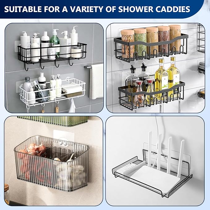 14 Pack Shower Caddy Adhesive Replacement, Strong Adhesive Hooks for Shower Caddy, Shower Shelf Adhesive No Drilling, for Bathroom Storage Shelves and Kitchen Racks & Soap Holder