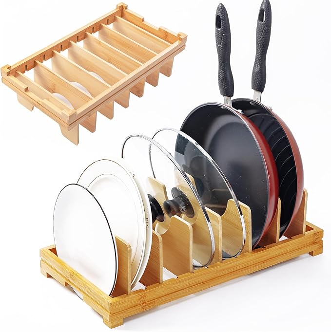 Pots and Pans Lid Organizer Holder Rack,Pot and Pan Organizer Drawer Organizer for Cutting Boards & Baking Sheets,Plates, Frying Pan, Skillet,Reusable Containers