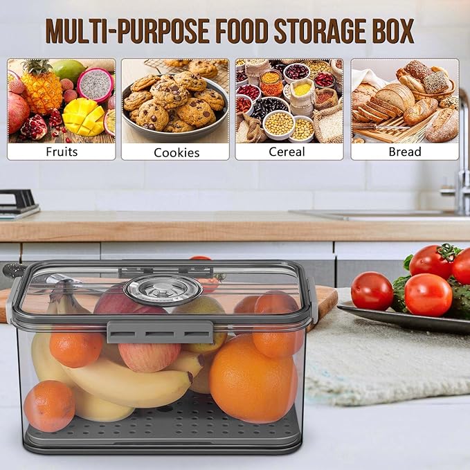Bread Box Bread Boxes for Kitchen Counter Airtight, Time Recording Bread Storage Container with Lid, Bread Keeper for Homemade Bread, Toast, Bagel, Donut and Cookies, LARGE Dark Grey
