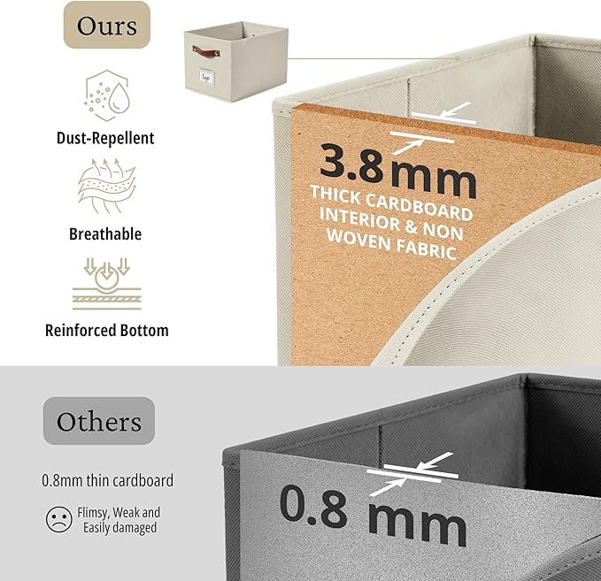 DECOMOMO Storage Baskets for Shelves - Large 15"x11"x10" Foldable Fabric Storage Bins, Baskets for Organizing with Labels (Beige, 4pcs)
