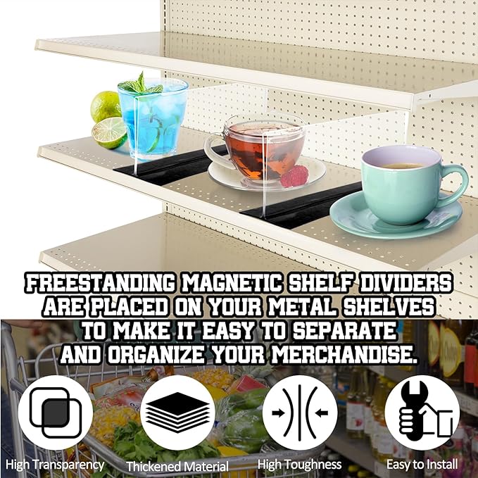 Geelin 10 Pcs Clear Shelf Divider with Magnetic 12" L X 2" W X 3" H Plastic Shelf Separator Closet Divider, Clapboard Baffle for Storage Bedroom Bathroom Kitchen Office Supermarket Organization