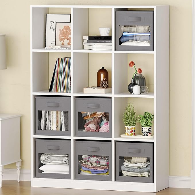 SpaceAid Storage Cubes with Clear Windows, Set of 6 Fabric Bins, 11 Inch Foldable Baskets Boxes for Closet, Cubby Shelf or Cube Storage Organizer, Grey