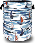 Nautical Laundry Basket Foldable Blue Seafaring Theme Print Laundry Hamper Oxford Cloth Funny Tote Bag Clothes Toy Storage Bucket For Bathroom/Laundry Storage/Bedroom 18.9 x 16.5 Inch
