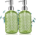 14 Oz Refillable Glass Soap Dispenser with Rust Proof Stainless Steel Pump, for Dispense Hand soap, Body wash, Lotion 2pack (Green)