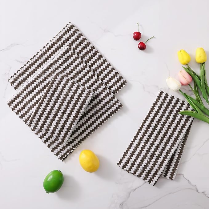 Homaxy 24 Pack Kitchen Dish Cloths, Ultra Soft and Absorbent Dish Towels, Reusable Fast Drying Microfiber Cleaning Cloth, Coral Velvet Wave Design No-lint, 10 x 10 inches, Brown