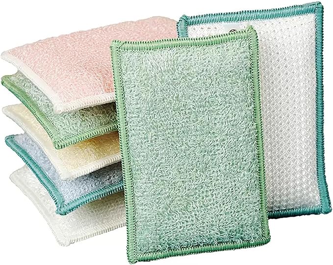 Dish Sponge Kitchen Sponges,Scrub Sponges Bamboo Fiber,Double Sided Cleaning,Non Scratch,Durable Thickening (Large 6-Pack)