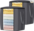 120L Extra Large Clothes Storage Bags, Foldable Blanket Storage and Organization, Thick Fabric Containers with Reinforced Handles & Zippers for Clothing, Comforters, Bedding, Gray, 2 Pack
