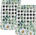 Kitchen Towels Set of 2, Green Eucalyptus Leaves Soft Microfiber Dish Towels, Summer Botanical Daisy Black Plaid Absorbent Washable Dishcloths for Kitchen Cleaning, Drying Dishes, 18x28 Inches