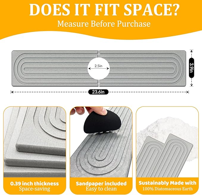 Faucet Mat for Kitchen Sink, Super Absorbent Faucet Splash Guard, Diatomite Stone Sink Tray, Kitchen Sink Splash Guard, Faucet Absorbent Mat for Bathroom Counter, Stone Drying Mat
