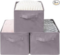 Storage Basket Bins with Metal Frame, Large Collapsible Fabric Storage Baskets for Organizing Shelf, Basket Organizer W/Handles for Blankets, Towels, Laundry, Shelves, 3-Pack, Gray