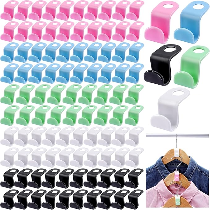 200 PCS Clothes Hanger Connector Hooks,Space Saving Cascading Hooks,Plastic Mini Connection Hooks,Hanger Extender Clips for Closet Clothes Organizer,Hanger Hooks for Hangers(Multicolor)