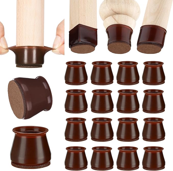 Aneaseit Chair Leg Floor Protectors - 16 pcs Dark Walnut - Felt Bottom Silicone Pads for Hardwood Floors & Furniture Feet - Rubber Caps for Chairs - Medium