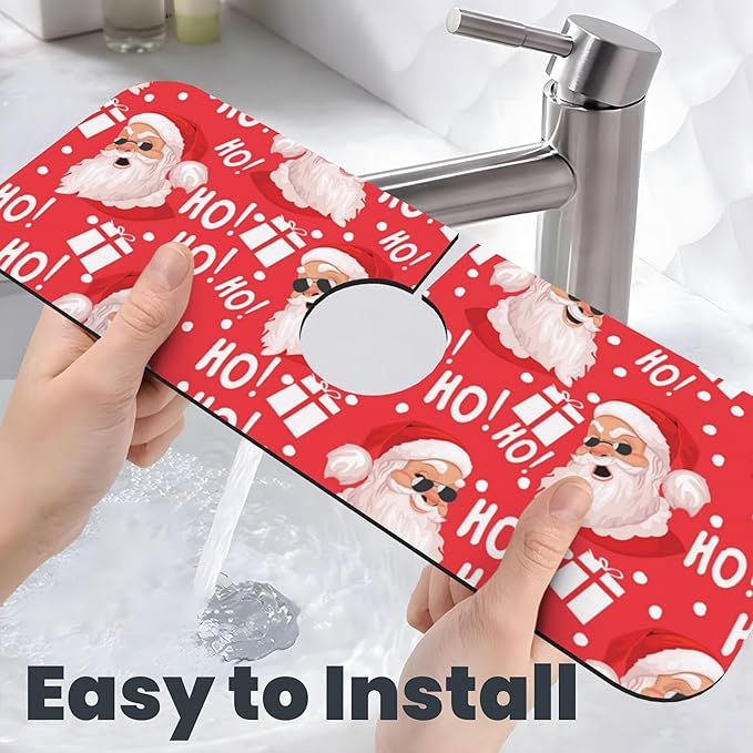 3Pcs Funny Christmas Santa Claus Face Dish Drying Mat & Kitchen Sink Splash Guard Faucet Mat For Kitchen Counter Absorbent Microfiber Dishes Pad Dish Drainer Rack Mats Fast Dry Kitchen Accessories
