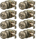 Probrico 8 Pack Antique Brass Door Knobs Lockable Privacy Door Lock Interior Bedroom Bathroom Door Handle Round Keyless Door Knob Set