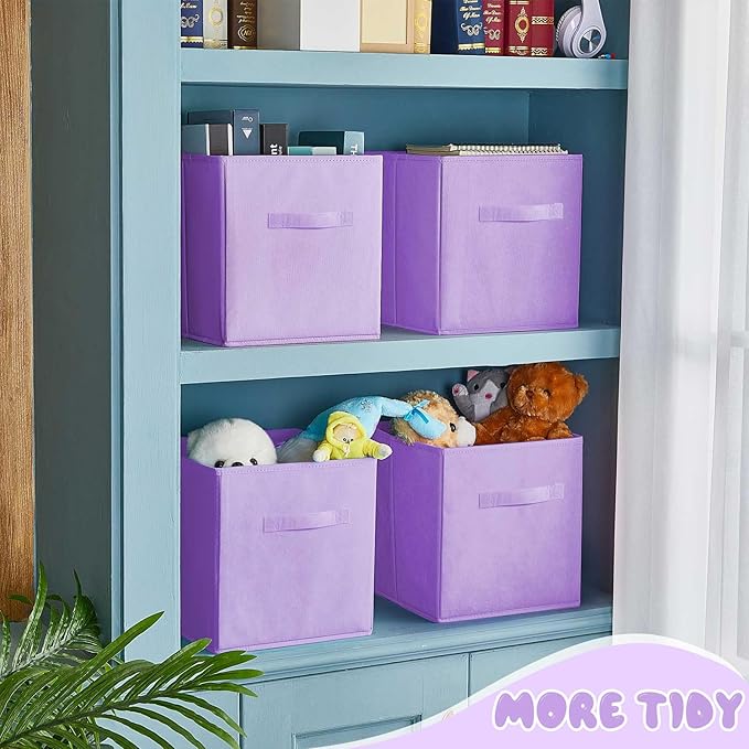 Yinder 12 Pcs Cube Storage Bin Purple 11'' Storage Bins for Playroom Decor Colorful Bins for Kids Foldable Baskets for Nursery Organizer Boxes Fabric Boxes