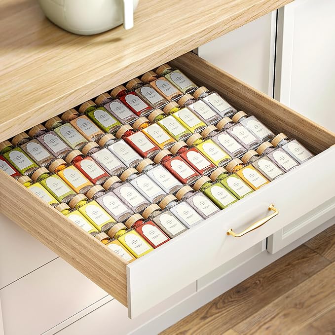 2-Tier Spice Drawer Organizer 4 Pack, Expandable from 11" to 22" Clear Acrylic Spice Rack for Drawer, Seasoning Organizer Holds Up to 48 Jars for Kitchen Spice Organization(Jars Not Included)