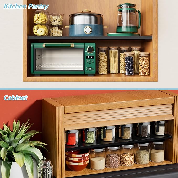 Closet Shelf Expandable-Large Metal Storage Rack,3 Packs DIY Dividers Separators for Cabinet Wardrobe Cupboard Pantry Kitchen Bathroom (Black,11.8" D x 17"-31" W,3PCS)