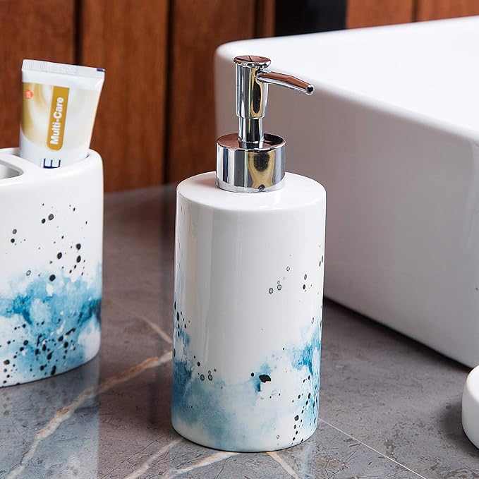 Ceramic 4-Piece Bathroom Accessories Set Complete Hand Paint Bath Countertop Accessory Soap Dispenser Set