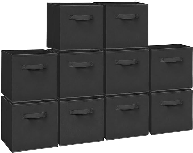 Easi 11 inch Cube Storage Bins, 10 Storage Cube Organizer, Collapsible Fabric storage cubes with Handles, Closet Storage Basket For Organization, Shelf Basket For Shelves Clothes Books, Black