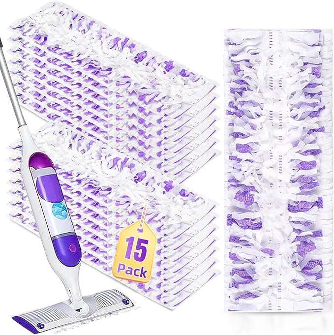 15 Pack Disposable Moping Pads Refills for Power Mop™ Multi-Surface Mop and PowerMop™ Wood Mop, Replacement Mop Pads for Floor Cleaning
