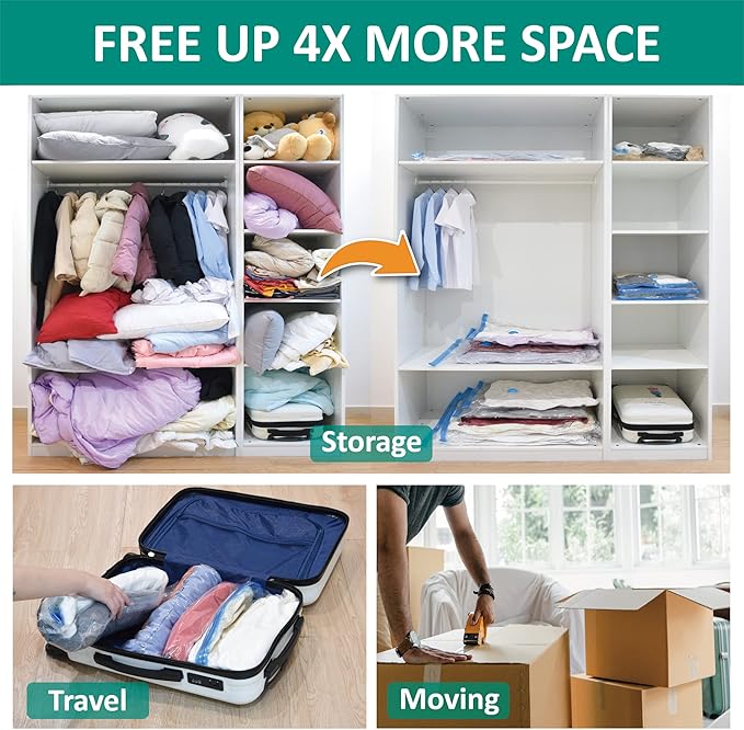 Cozy Essential 6 Jumbo Vacuum Storage Bags, Space Saver Bags Compression Storage Bags for Comforters and Blankets, Pillow, Bedding, Vacuum Sealer Bags for Clothes Storage