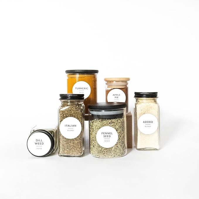 Minimalist Round Spice Labels for top Lids - 140 Spice Jar Labels for Spice Containers - Waterproof Kitchen Label Stickers for Spice Jars - Spice Organization Herb Seasoning Pantry Labels