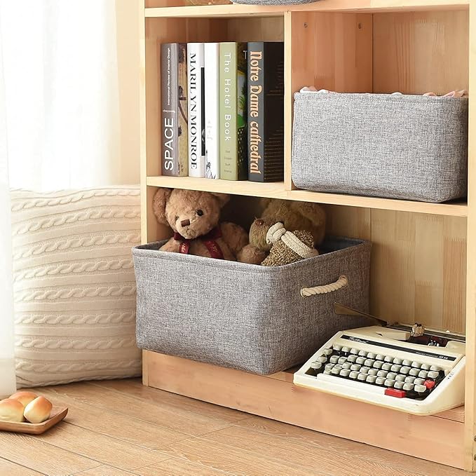 Sacyic Storage Basket Fabric Sturdy Canvas Storage Bins Organizer with Handles for Clothes and Storage Foldable Storage Boxes Cubes