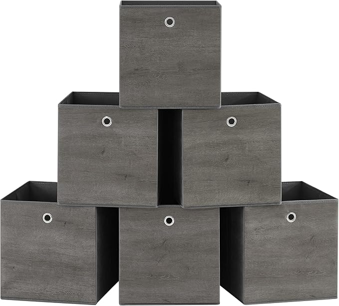 SONGMICS Storage Cubes, Set of 6 Storage Bins with Handles, Foldable Oxford Fabric and Non-Woven Fabric Storage Boxes, 13 x 13 x 13 Inches, Fit Cube Storage Unit, Misty Gray URFB133G01