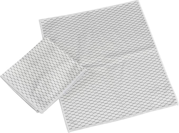 Casabella Lint-Free Microfiber Glass and Mirror Cleaning Cloths, White/Black (Set of 2)