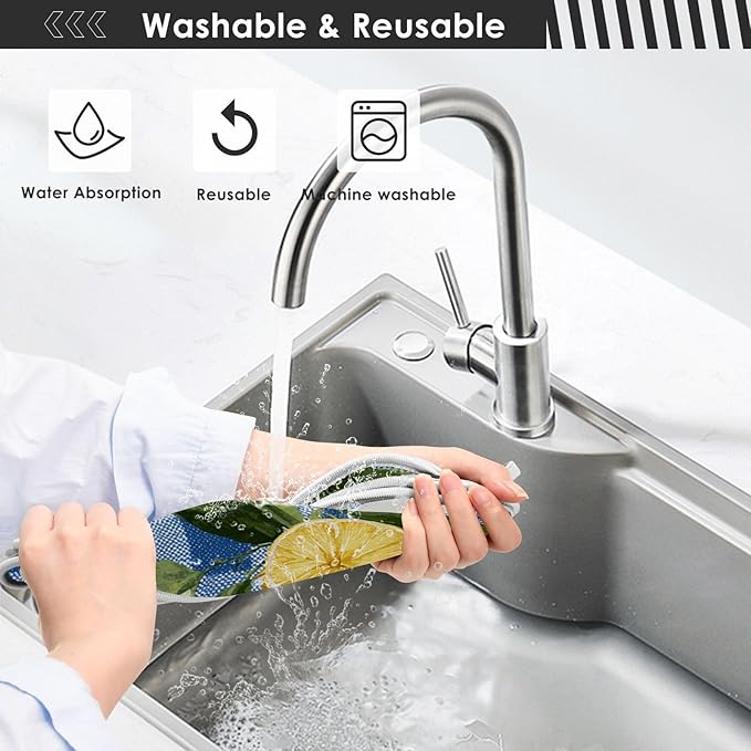 Sink Faucet Absorbing Mat Kitchen Sink Splash Guard Splash Faucet Drip Catcher for Bar RV Bathroom 2PCS 30x5.5in Blue and White Gingham Summer Lemons