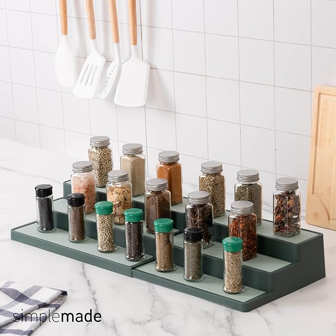 SIMPLEMADE 3-Tier Spice Rack Organizer - Versatile Storage Shelf for Kitchen, Bathroom, Bedroom & Office, Set of 2, Expandable Sage