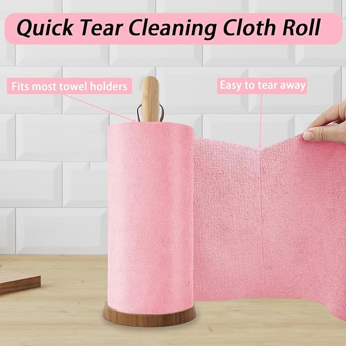 Microfiber Cleaning Cloth Roll,75 Pack Reusable Tear Away Microfiber Towels,Ultra Absorbent Dish Rags for Car,Home,Garage or Shop (Pink)