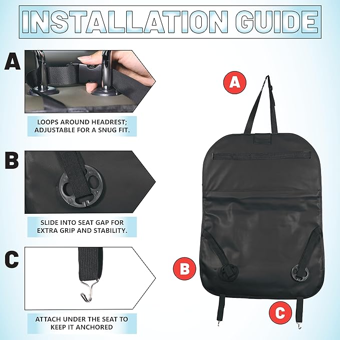 Car Backseat Organizer with Built-in Foldable Tray | Double Layered Leather, Waterproof Car Seat Organizer with - Pockets | Easy Installation, Perfect for Family Trips and Daily Use