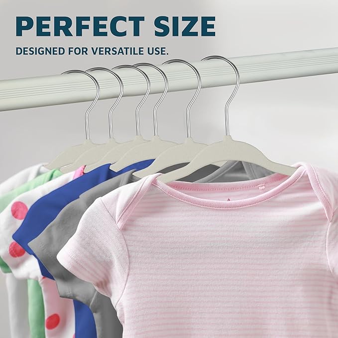Ivory Velvet Kids Hangers 20 Pack, 10.83" Non-Slip Baby & Toddler Hangers for Clothes, Space-Saving Slim ABS Plastic with 360° Swivel Hook & Notched Shoulders, Up to 10 lb Capacity