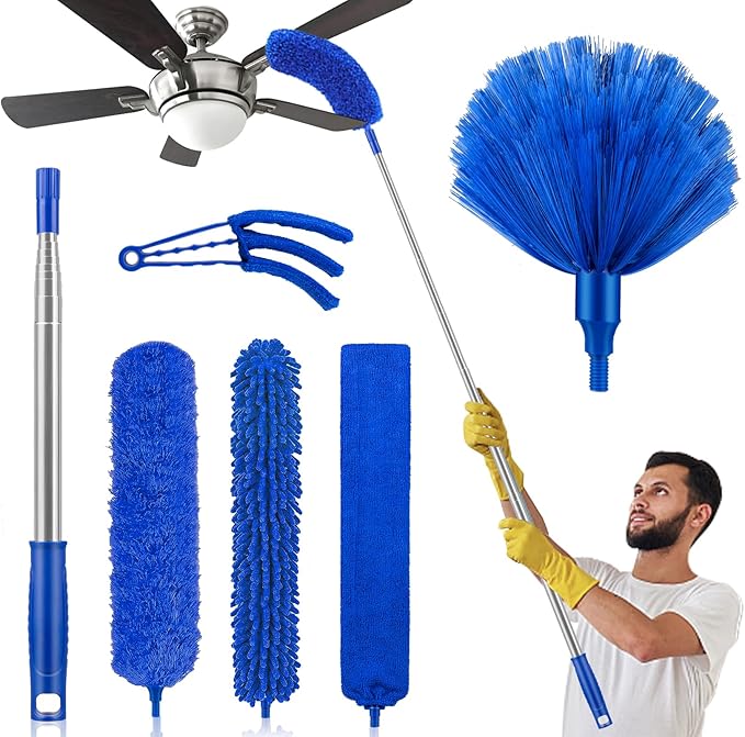 Dusters for Cleaning, Newliton Duster with Extension Pole Microfiber Ceiling Fan Cobweb Duster, Long Duster for High Ceilings Wall Refrigerator Appliance Baseboard Home Furniture Blinds