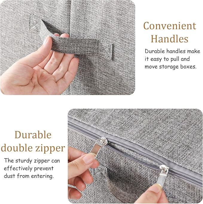 Underbed Storage Box, Foldable Cube Baskets with Lid, Bins for Organizing Clothes, Shoes, Blankets, Pillows, 19.6x15.7x11.8Inches, Grey, 2 Pack
